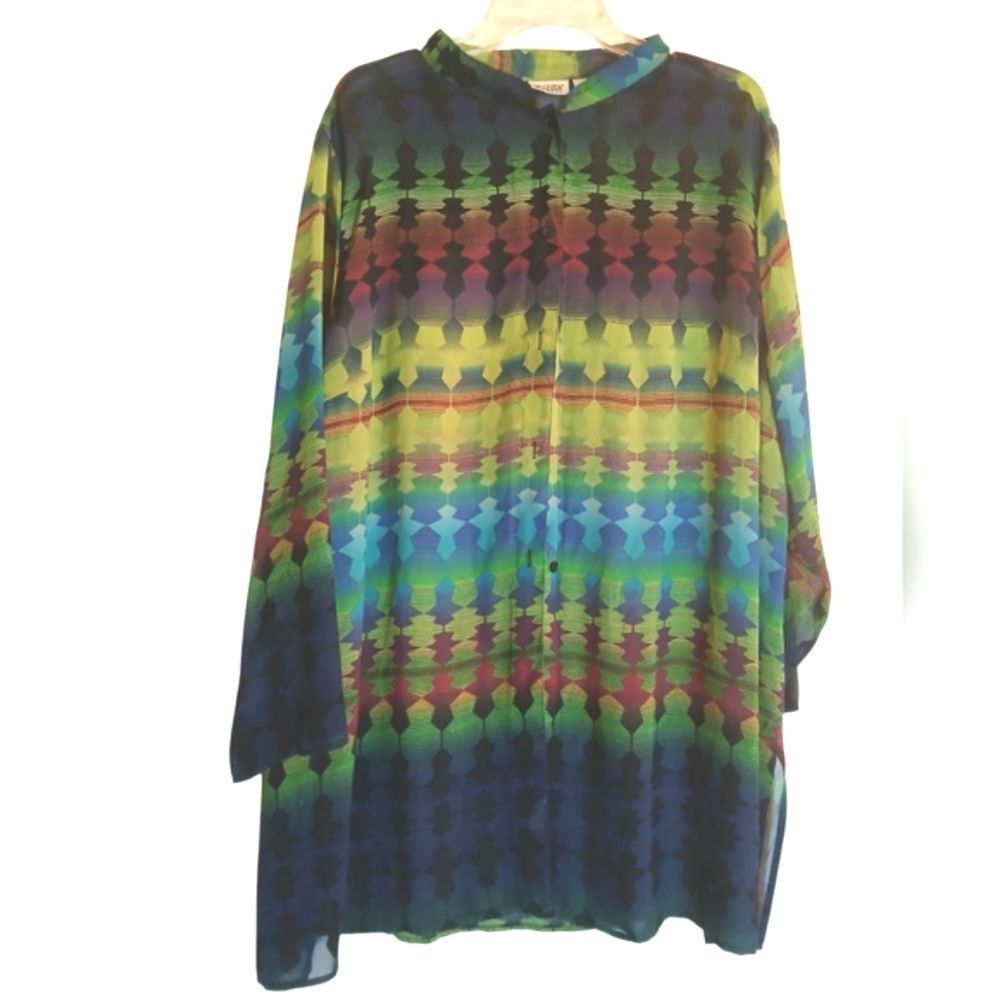 Vintage Sheer Long Line Tunic Style  Bohemian Retro Top Sz 3X